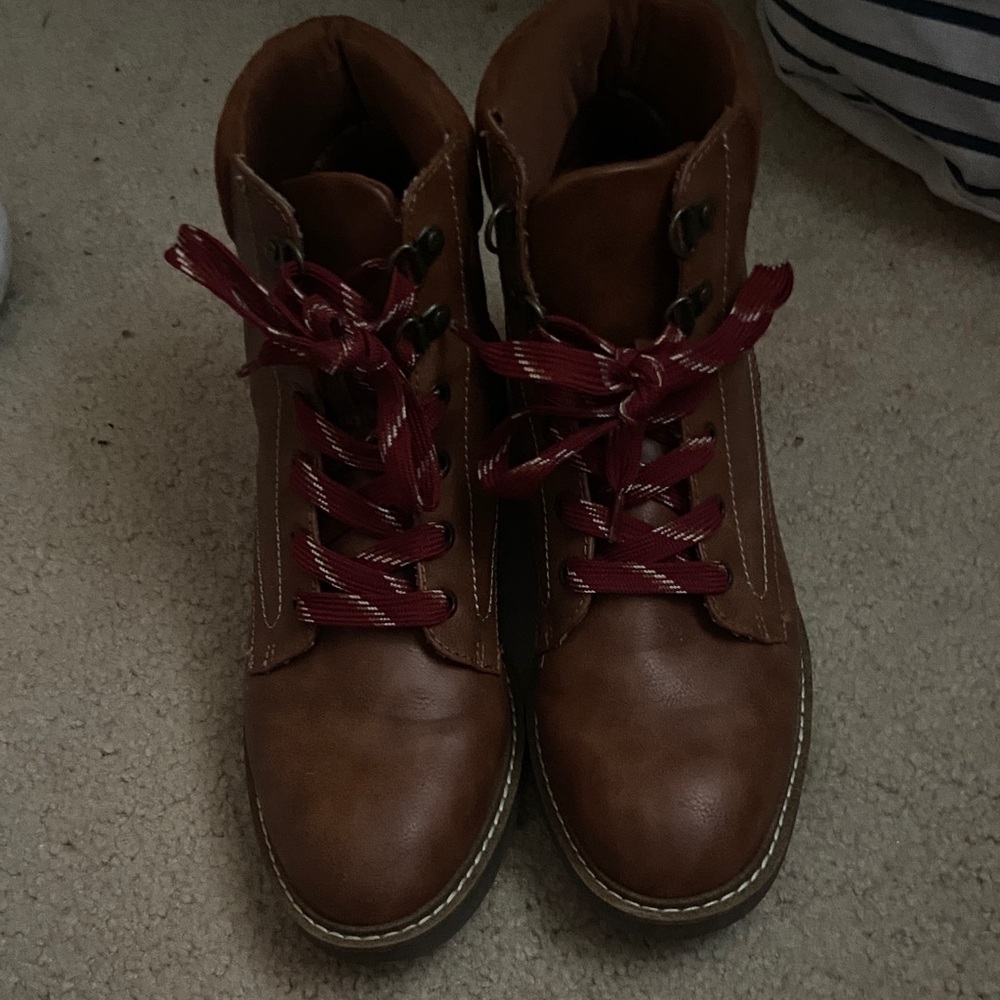 St. John's Bay Brown Boots with Red Laces